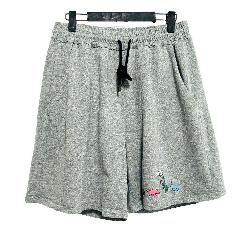 Romwe Our Guys Dinosaur Drawstring Track Shorts Men's Sz XL Gray